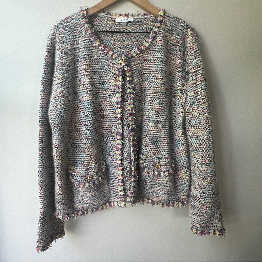 Sioni Tweed Knit Blazer Jacket Multicolored Size X- Large